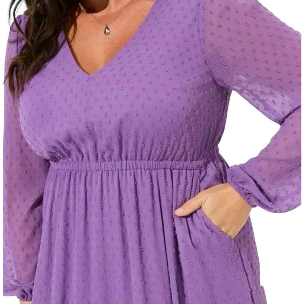 Torrid Purple Tea Length Clip Dot Open Back A-Line Dress Size 1